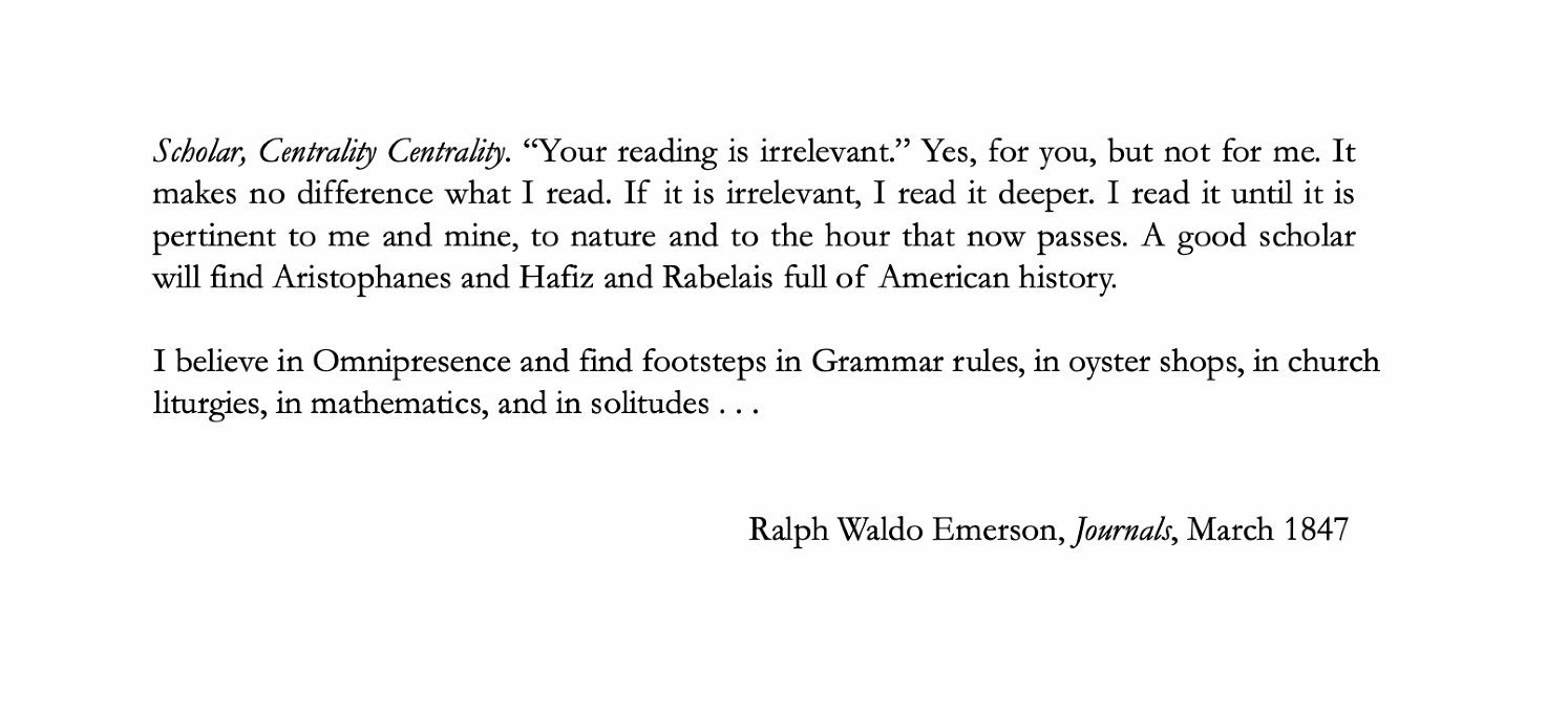 Screenshot of a quote from Emerson, "You're reading is irrelevant ..."